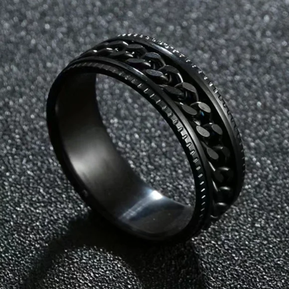 Mens Stainless Steel Black Ring - Picture 1 of 1